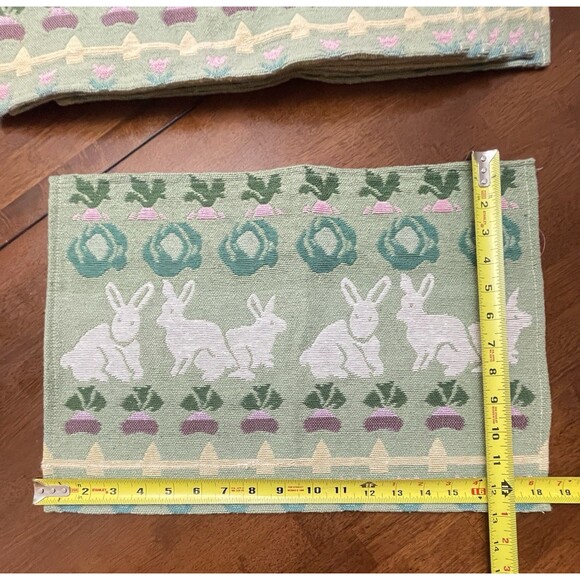 Set of 6 Tapestry Placemats Easter Bunny Garden 18"x13" Cotton Blend India VTG - Picture 5 of 8